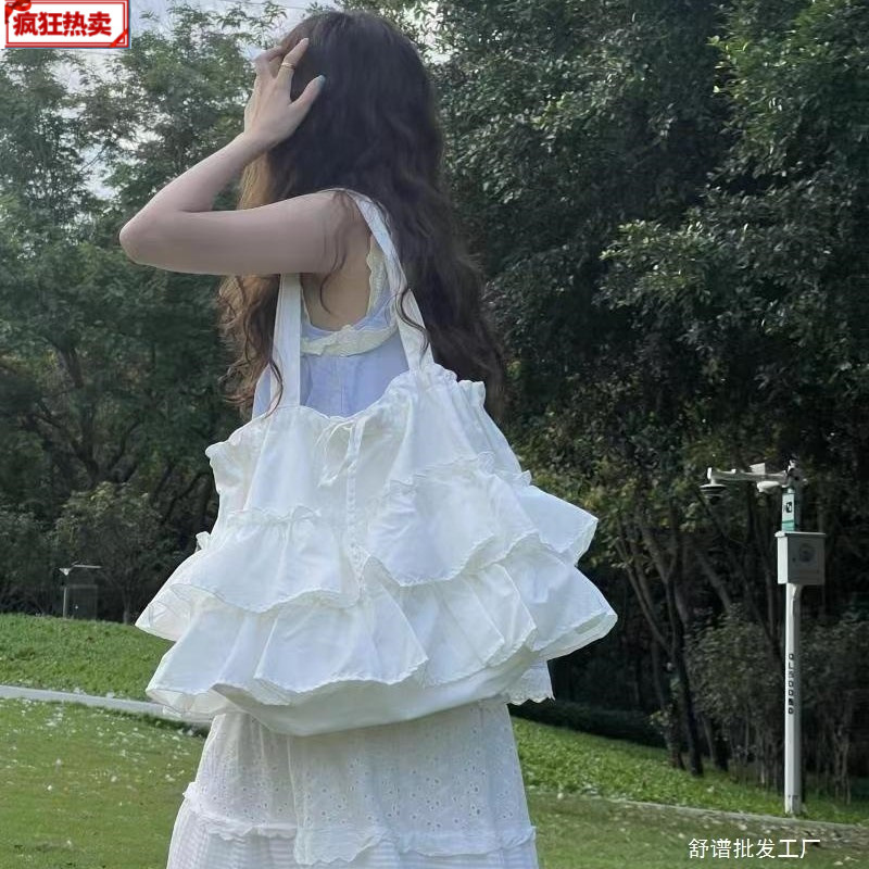 夏季新款森系荷叶边单肩帆布包韩版文艺学生上课包温柔少女帆布袋
