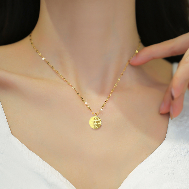Collier femme symbole fu double face en or véritable bijoux_voghion.com