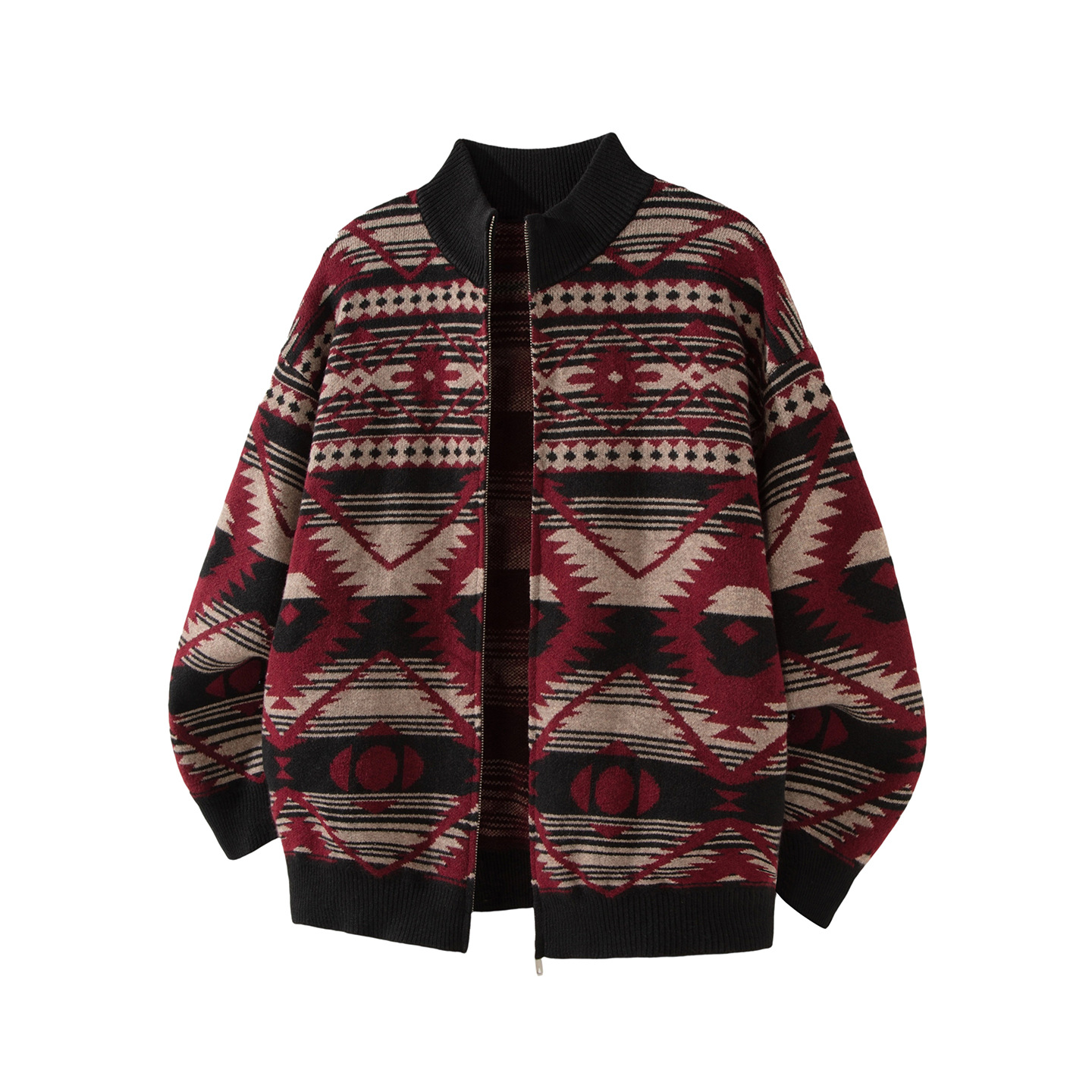 Gilet cardigan jacquard style ethnique décontracté pour homme, collection automne tendance, color-block, prix avantageux 159_voghion.com