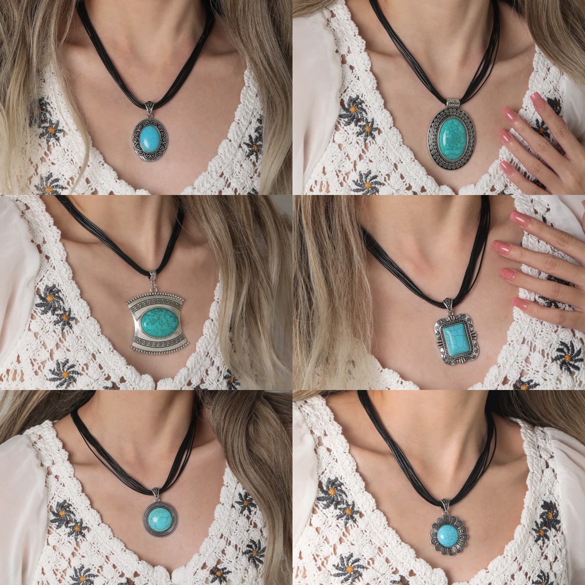 42g Weight Ethnic Style Geometric Turquoise Alloy Turquoise Wholesale Pendant Necklace