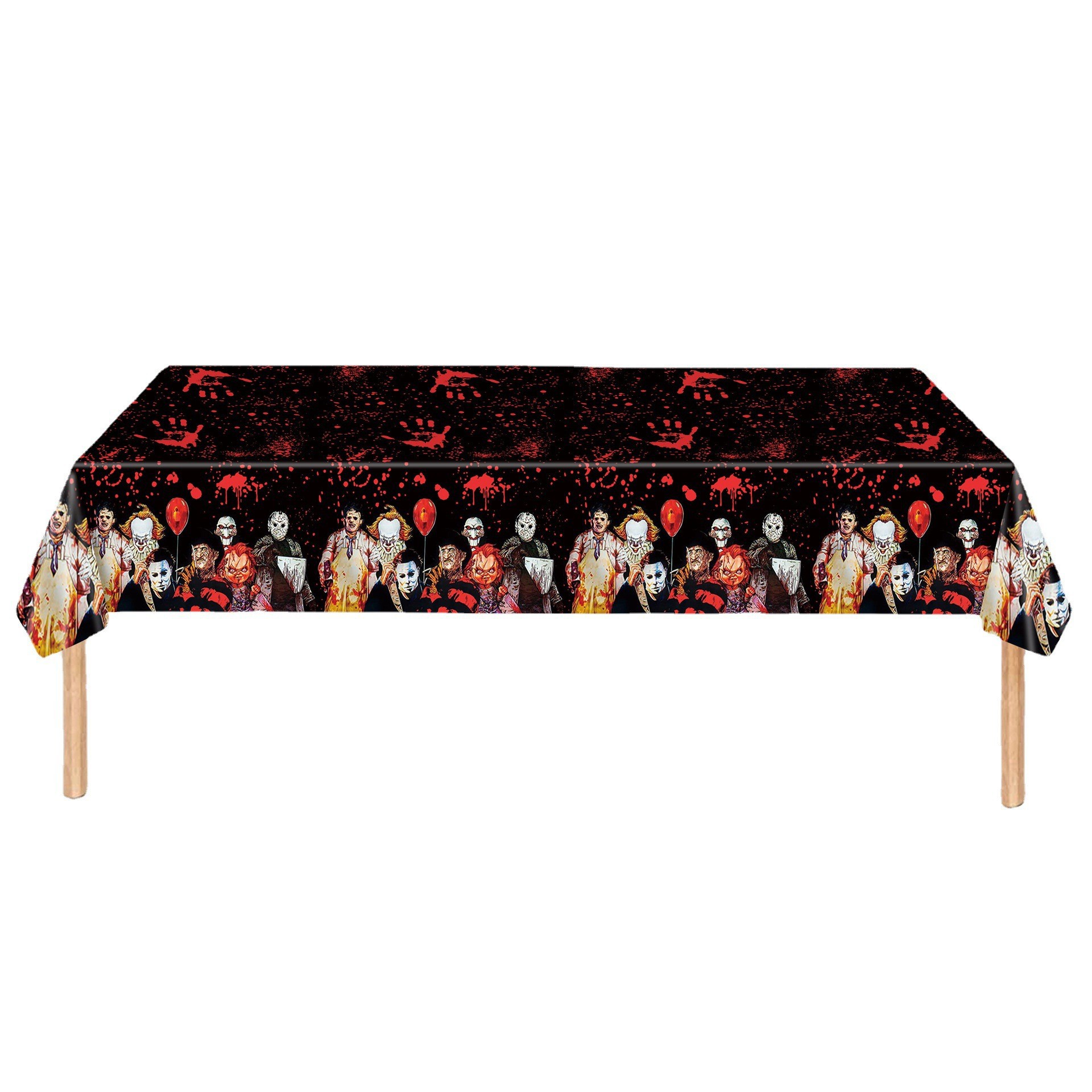 Tovaglia per feste di Halloween, decorazione per feste con film horror, disposizione del locale per la fuga dalla stanza, oggetti di scena, tovaglia usa e getta_voghion.com