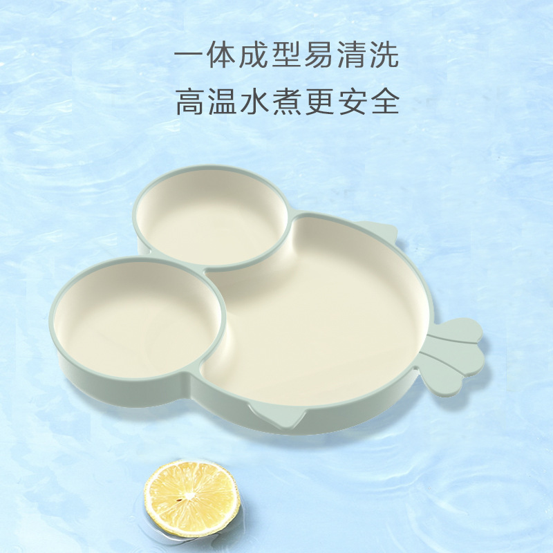 硅胶餐盘一体式防摔螃蟹吸盘碗宝宝训练餐具套装儿童饭碗跨境批发