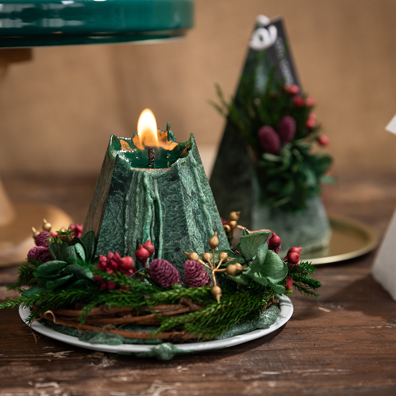 Decoración de Navidad para el hogar velas Decoración de escritorio de Navidad se puede encender velas aromáticas inodoras flor seca Candlestick