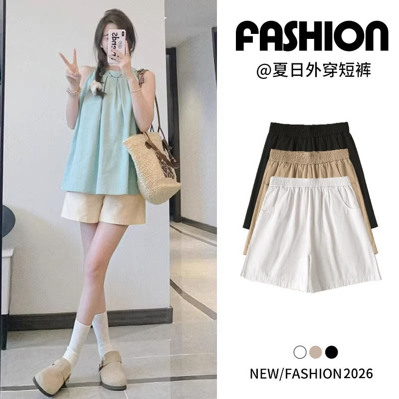Black Casual Shorts for Women, Summer 2026 New Style, Plus Size, High-Waisted, Wide-Leg, Mid-Length Workwear Sports Shorts