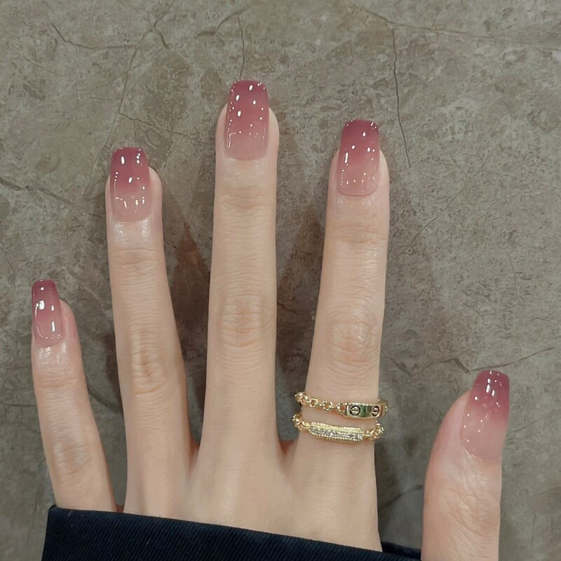 [Made in Shenzhen] Pink Amethyst Purely Handmade Wearable Nails Short Style Manicure Pure Whitening Nail Patch Wholesale