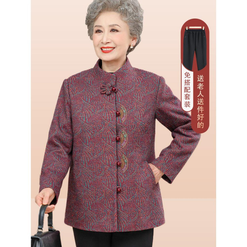 妈妈春装休闲外套奶奶国风唐装上衣中老年人春秋女装老人刺绣衣服