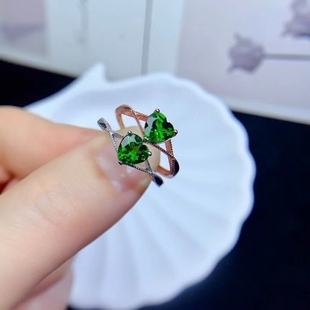 S925 silver inlaid natural diopside ring hot selling simple fashion women's main stone 6*6