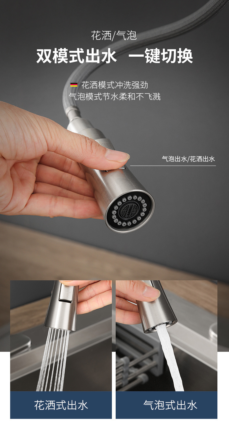 Black kitchen pull-out faucet, dual-mode hot and cold water outlet for the sink, foreign trade gun gray Grohe faucet Application Scenario