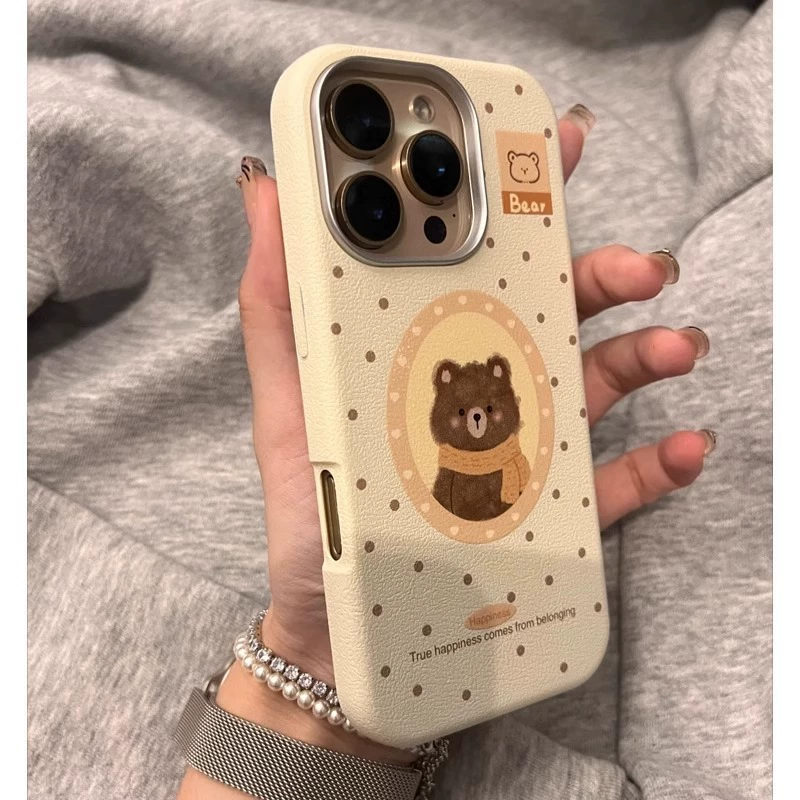 Apple, совместимый шарф, iPhone16, iPhone16 Pro, чехол для телефона, iPhone11, мультяшная металлическая iPhone11 Pro, с маленькими медведями