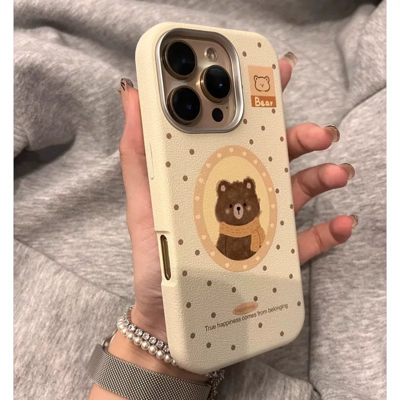 Apple, совместимый шарф, iPhone16, iPhone16 Pro, чехол для телефона, iPhone11, мультяшная металлическая iPhone11 Pro, с маленькими медведями