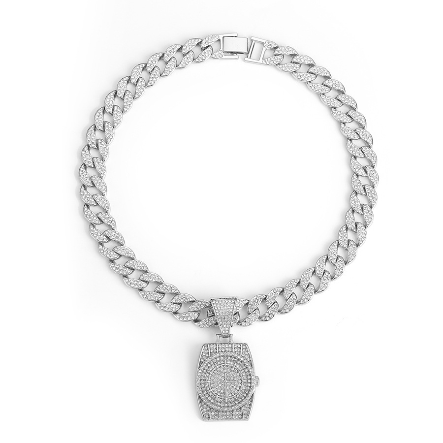 Men's niche full diamond watch, hip-hop punk choker pendant, versatile Cuban necklace_voghion.com