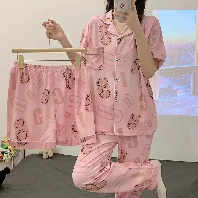 Pijamas de verano de tres piezas de dibujos animados lindos de las mujeres Pacha perro pantalones de manga corta Delgado verano homewear traje ropa exterior