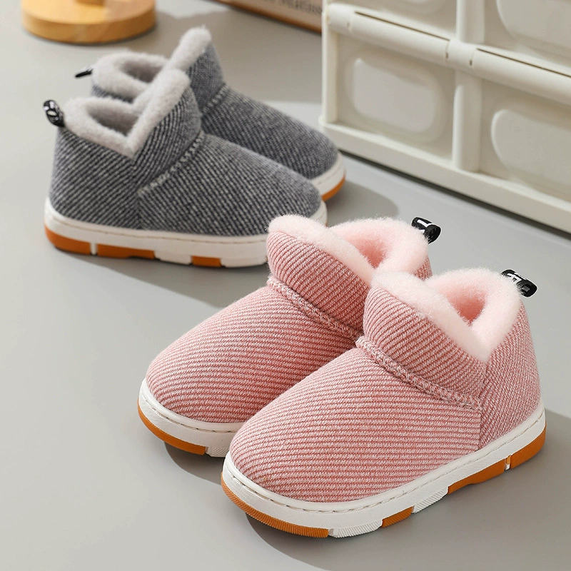 Зимние детские теплые хлопковые тапочки на толстой подошве, Нескользящие Детские туфли среднего и старшего возраста на профессиональном каблуке, домашняя и уличная домашняя хлопковая обувь для мальчиков