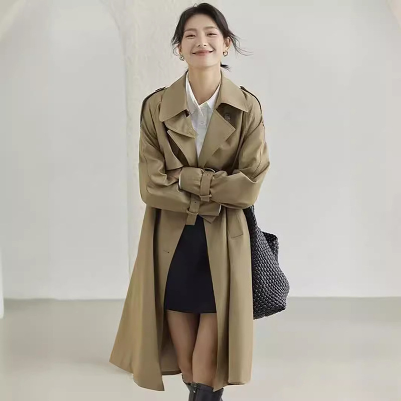 Women's Mid-Length Trench Coat 2026 Spring and Autumn New Korean Style Slim Fit Double-Breasted Slimming Coat for Petite Women