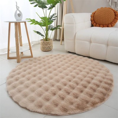 Cream Style Thickened Round Plush Car Carpet - camel-bubble-velvet-has-a-shedding-rate-of-999-diameter-60cm