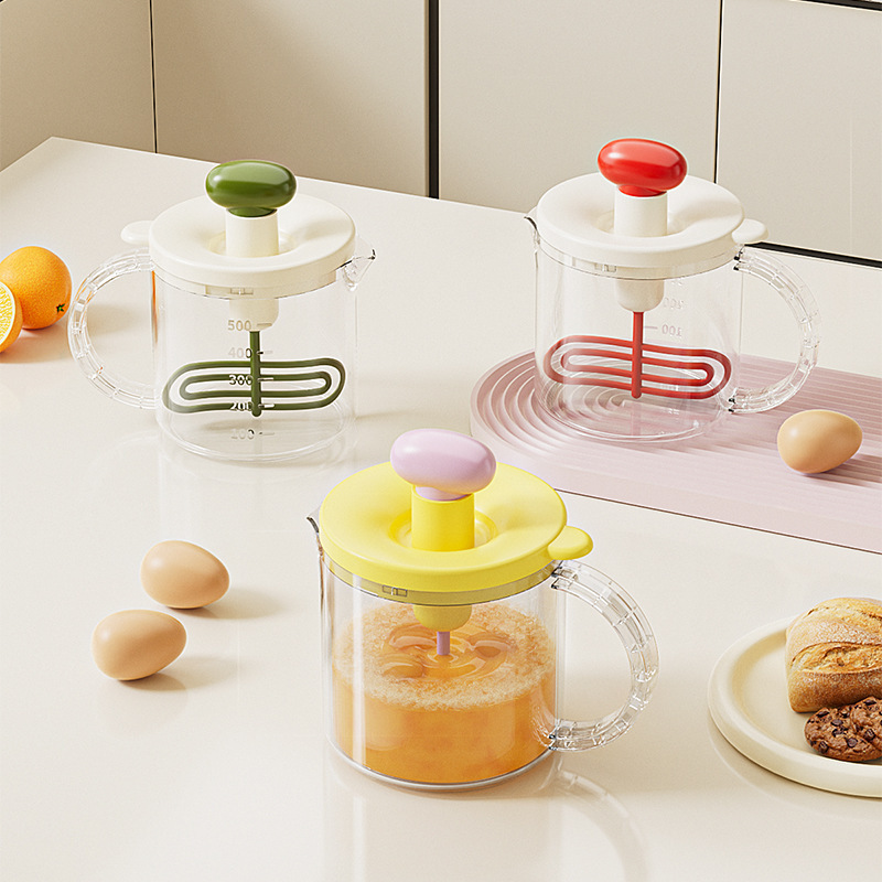 Multifunctional Built-In Eagle Beak Press Filter Egg Beater Manual Mixer Cream Whipping Baking Mixing Cup