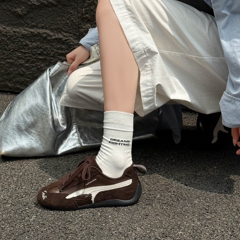 牛皮德训鞋女2025年秋季新款增高红色休闲运动鞋百搭网红赛车鞋潮|undefined