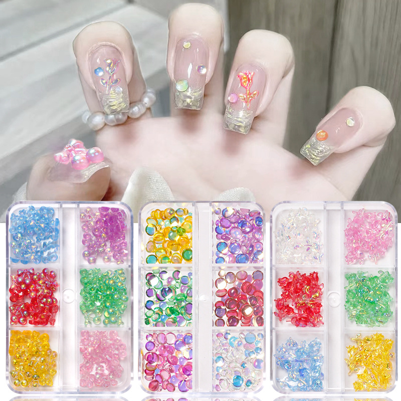 Nueva celebridad en línea transfronteriza ins estilo 6 cuadrícula Aurora color caramelo en caja joyería pequeña cereza pequeña diamante redondo rosa joyería