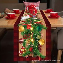 1pcクリスマスリネンテーブル旗-クリスマスボール模様風船クリスマスツリー雰囲気テーブル旗-クリスマスプレゼント家