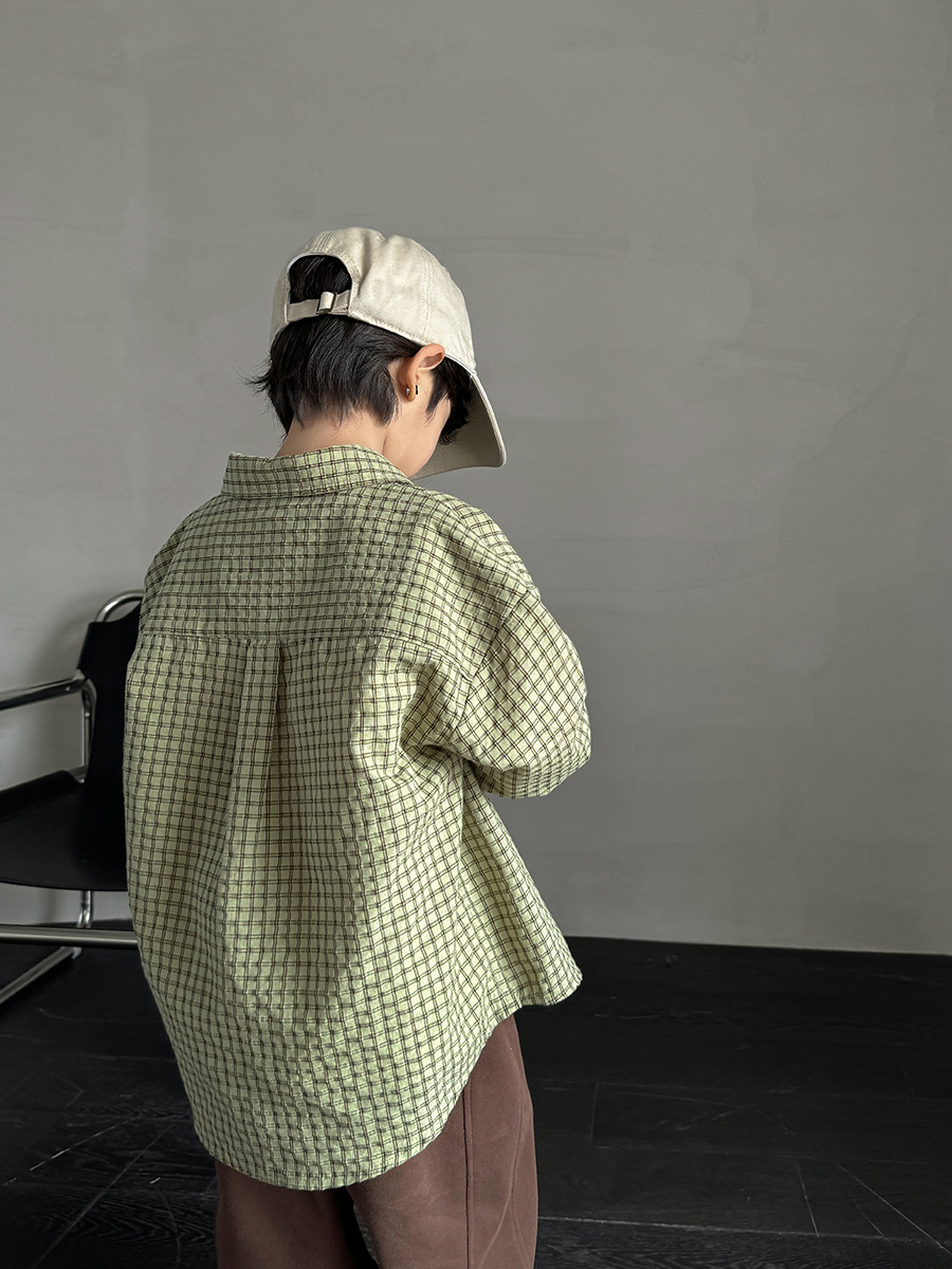 Boys' Classic Plaid Cotton Shirt Top 2025 Spring and Autumn New Children's Korean Children's Wear Haima Home Shirt All-Match