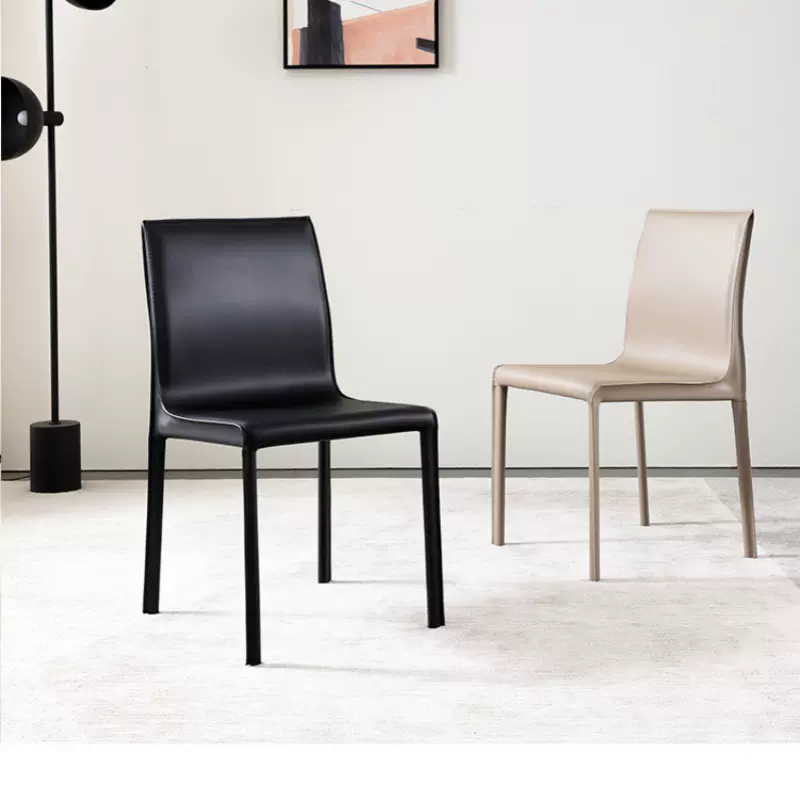 设计师意式极简马鞍皮餐椅家用现代简约靠背椅北欧轻奢小户型椅子