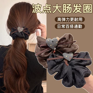 韩系波点大肠发圈女高级感轻奢风扎头发橡皮筋头绳高弹力耐用发绳