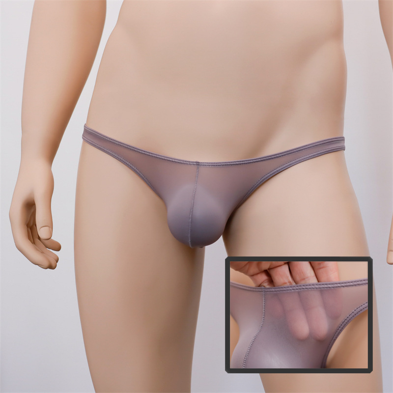 Sexy Men's Mini Thong Comfortable Ice Silk Transparent See-Through Tight Ultra-Thin Ultra-Low Waist Gay Underwear Trendy Color