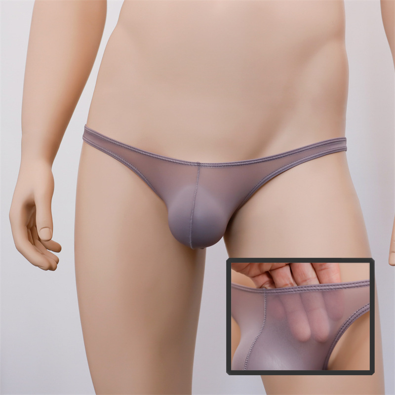 Sexy Men's Mini Thong Comfortable Ice Silk Transparent See-Through Tight Ultra-Thin Ultra-Low Waist Gay Underwear Trendy Color
