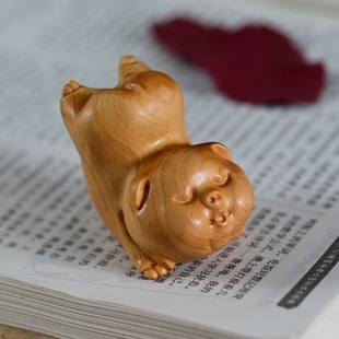 Thuja Wooden Tea Pet Decoration Cute Piggy Flying Piggy Creative Mini Cute Cartoon Tea Play Decoration
