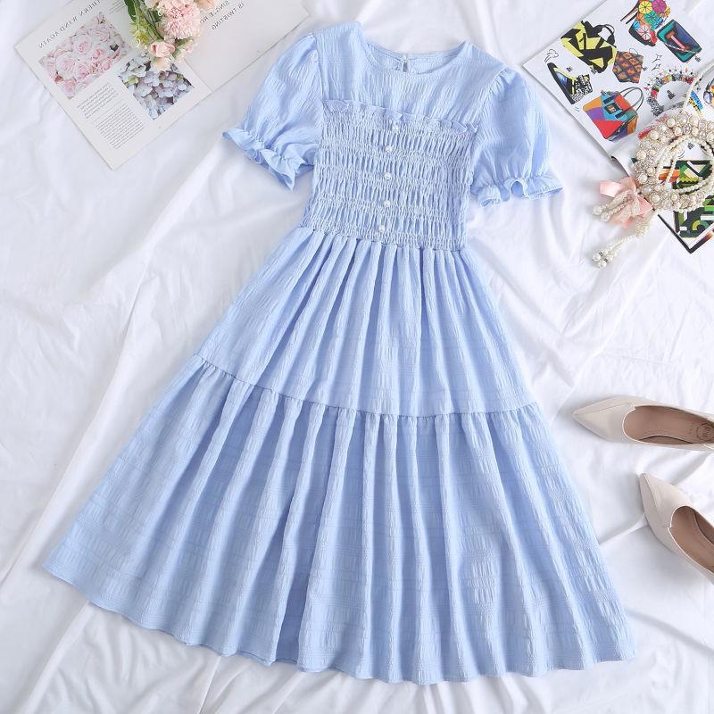 2021 Summer New ins Design Sense Niche Dress Women's Elegant Slimming Waist French Ruffled Skirt