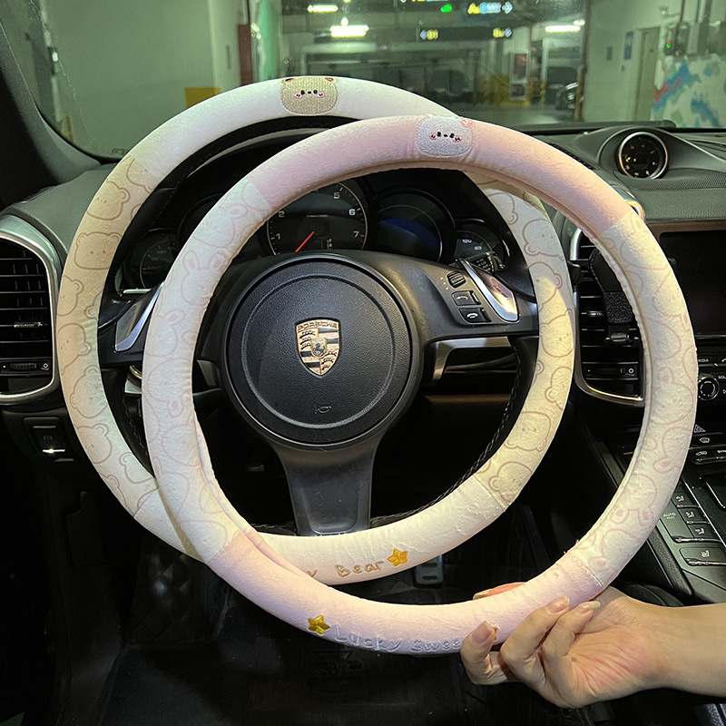 卡通可愛汽車方向盤套四季通用  冬季短毛絨防滑防凍手方向盤把套