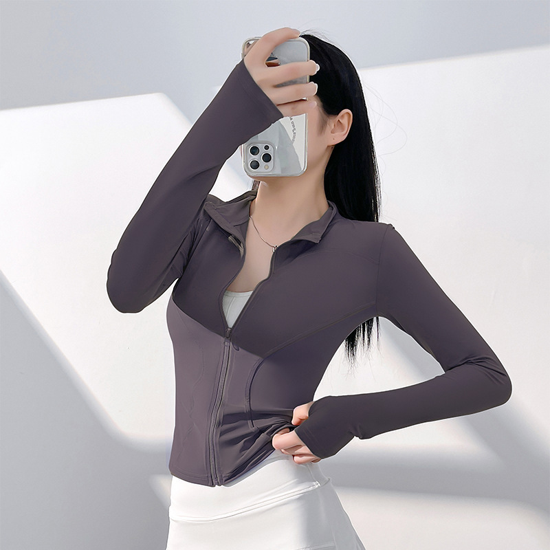 Juyitang ヌードアウトドアスポーツジャケット女性のタイトフィット通気性スタンドアップヨガフィットネスジャケット|undefined