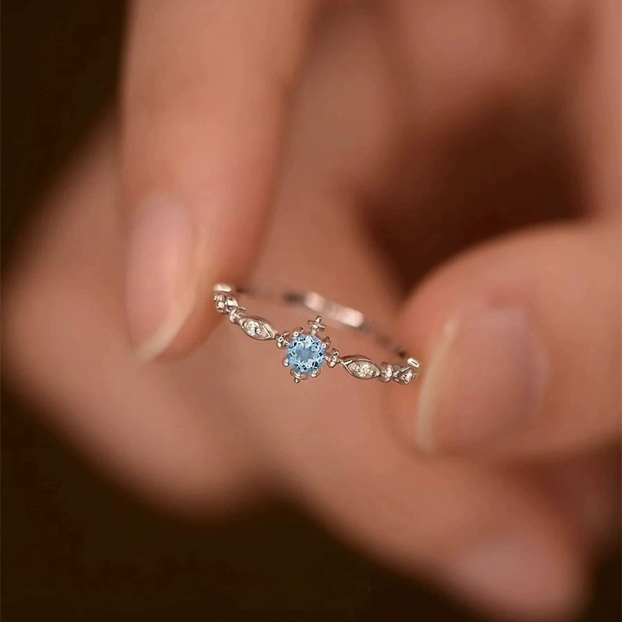 Кольцо малого дизайна Sapphire с камнем, изысканный цирконий, японский и корейский, простое и элегантное оформление, с снежинками, светлая роскошь