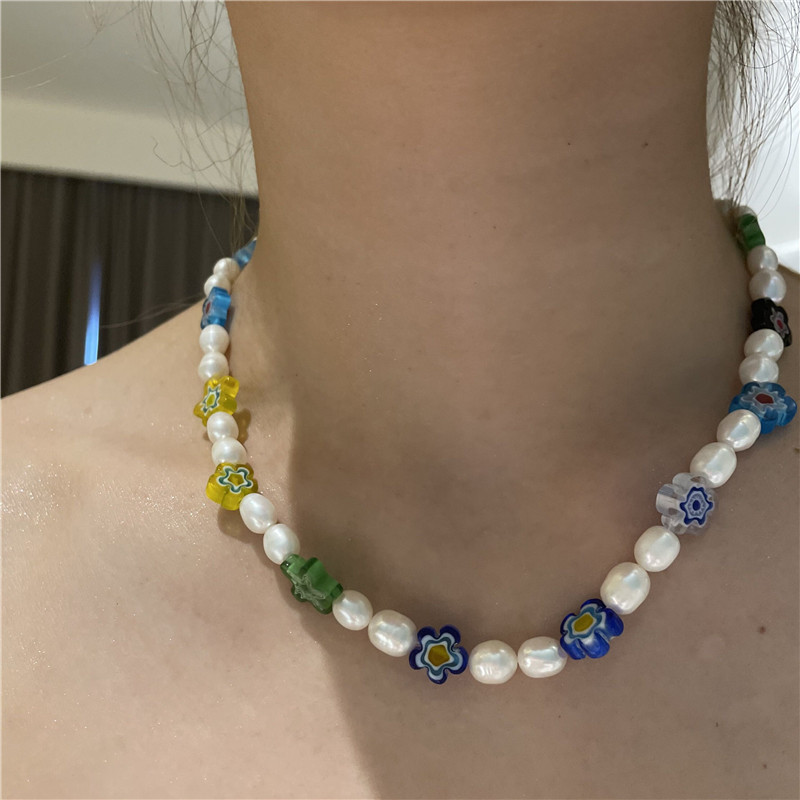 Nihaojewelry Jewelry Wholesale Colored Glaze Pearl Splicing Short Necklace display picture 2