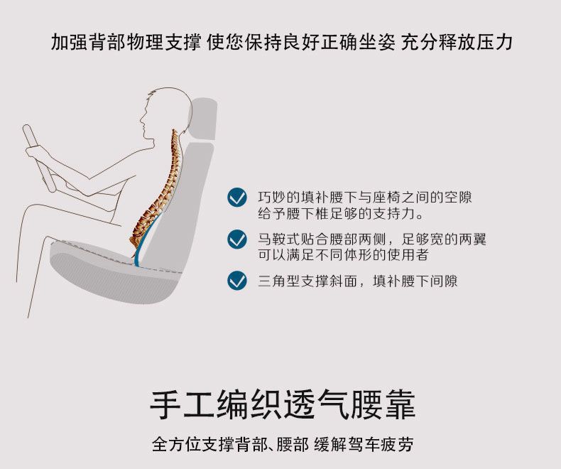 Hand-Woven Ice Silk Lumbar Support Cushion with Thickened Steel Tube Massage Seat Backrest for Car and Home Use, Driver's Seat Waist Protection Pad