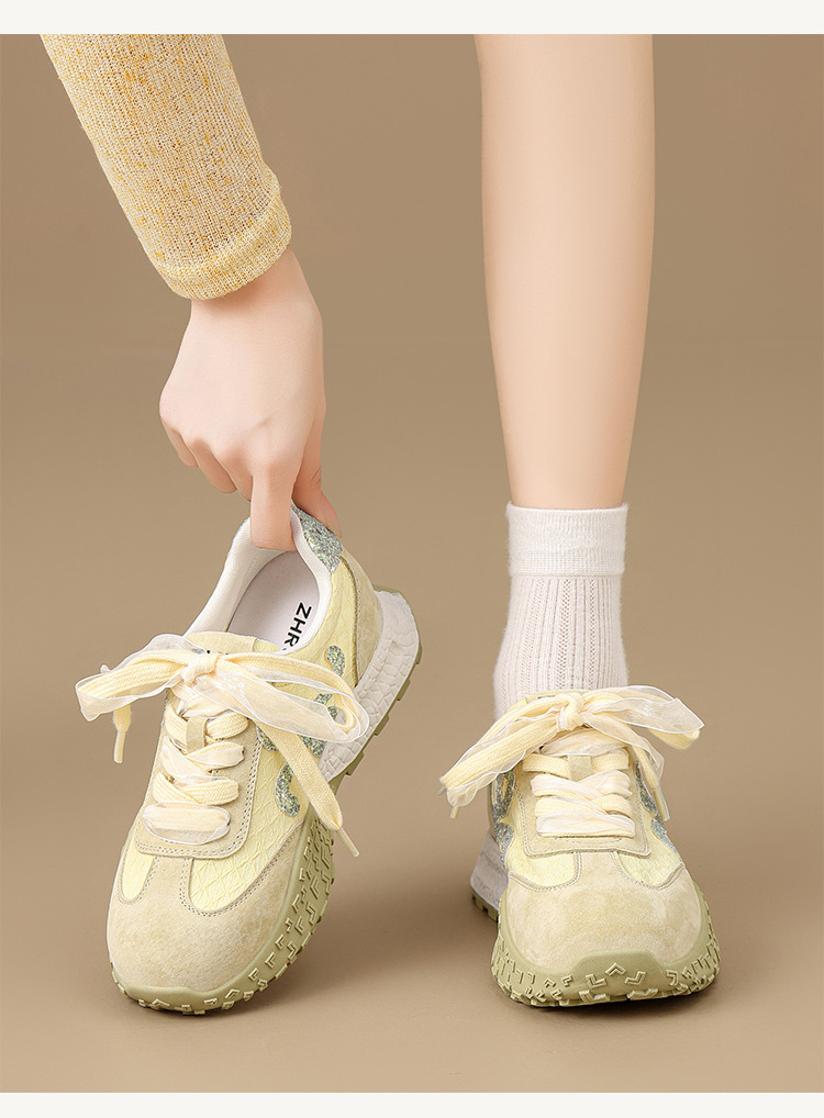 Giày sneaker nữ đế dày cổ điển mũi tròn dây buộc phong cách Đức huấn luyện — Màu hồng chi tiết 17