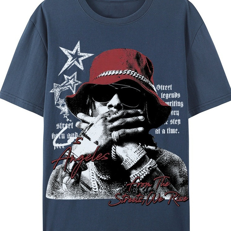 跨境3D数码印欧美t恤跨境嘻哈人像印花潮牌短袖水洗美式外贸代发