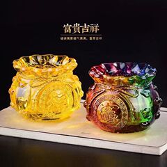 中国式黄水晶福袋聚宝盆置物家庭用貯金箱開業瑠璃客間家玄関装飾品