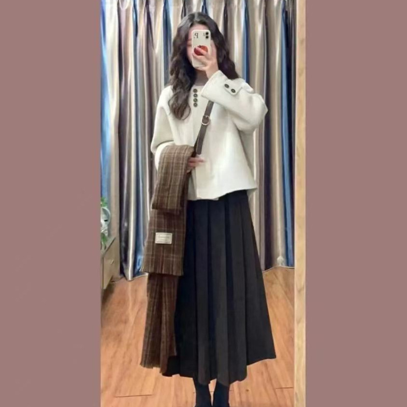 新品亚马逊欧美美式小个子短款毛呢大衣女秋冬韩系小香赫本风外套|undefined
