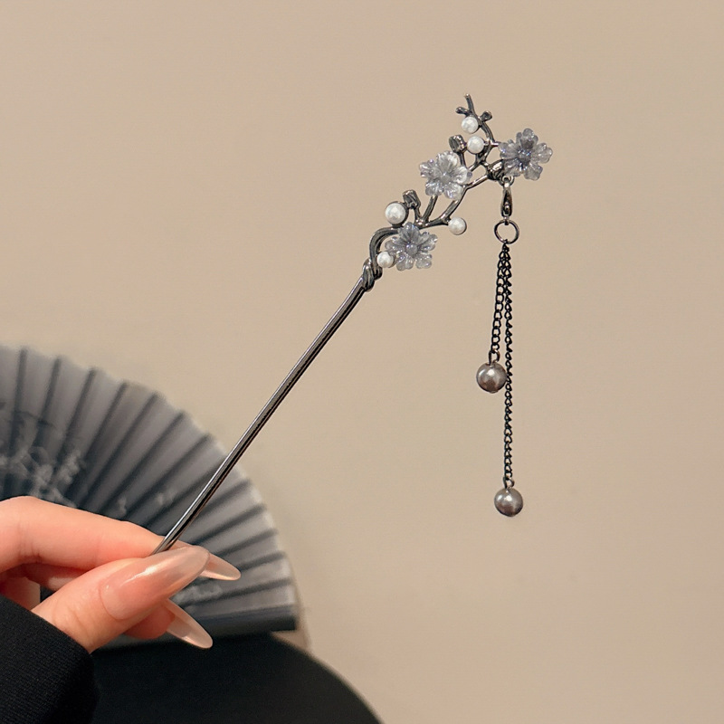 Nueva horquilla de flores de estilo antiguo chino, horquilla de sentido avanzado moderno, horquilla de cabello femenino, horquilla de Hanfu, tocado de horquilla de madera