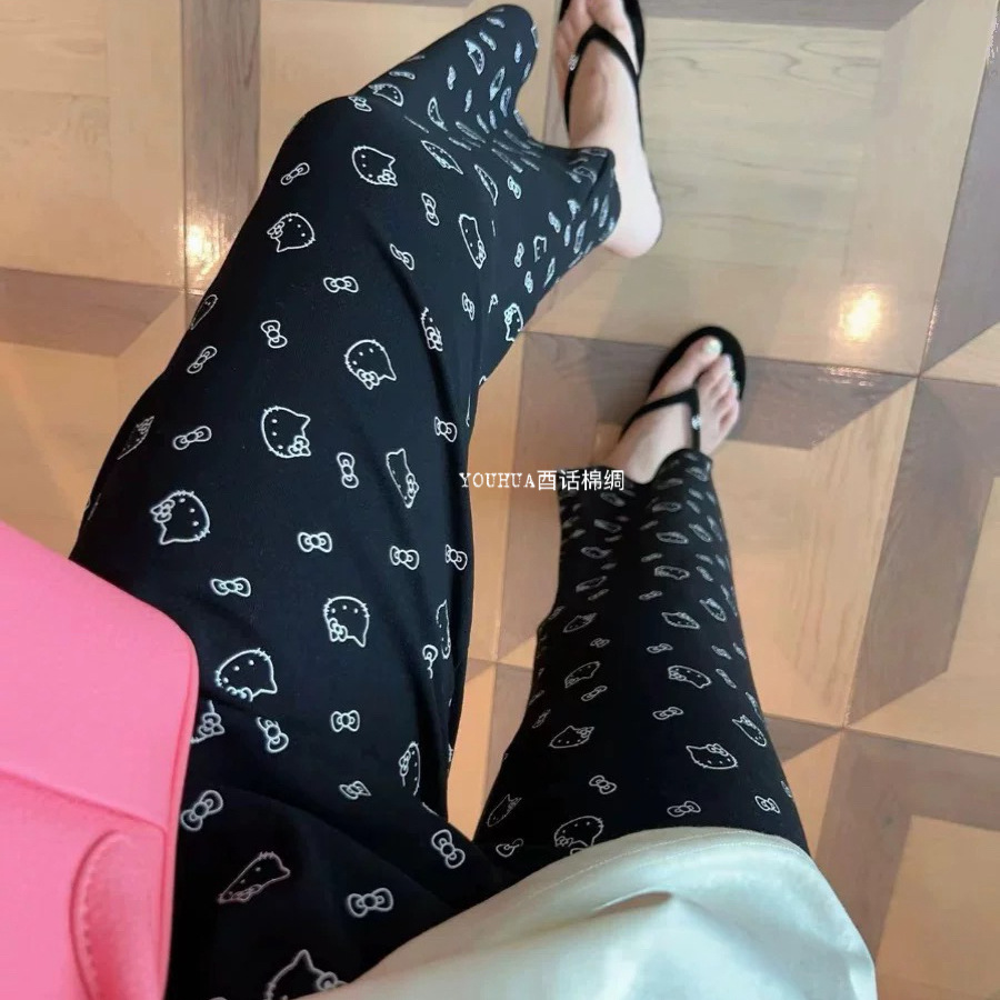 Pantalones de pijama de seda de algodón Pantalones de pierna ancha de seda de algodón fino para mujer