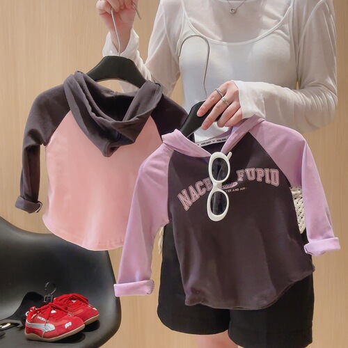 2025 spring and autumn new style splicing design Korean style shoulder strap temperament fashionable casual all-matching long-sleeved bottoming shirt and velvet