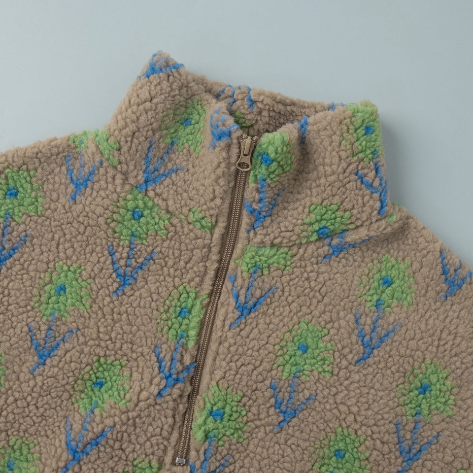 Áo nỉ lông cừu dệt jacquard nữ dáng rộng cổ cao nửa khóa kéo tay dài — Tím, màu xanh lá cây chi tiết 7