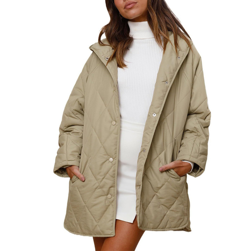 Amazon European and American Clothing Autumn and Winter Rhombus Hooded Lightweight Loose Casual Jacket Women's Popular Dropshipping