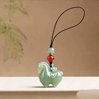 真玉高档车钥匙链玉石马上有钱本命年生肖马挂饰手机链包包挂坠