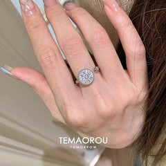 色褪せないスターバーストコンパスシルバーオープンリングレディースハイエンドファッション人差し指リングニッチデザイン色褪せないリング