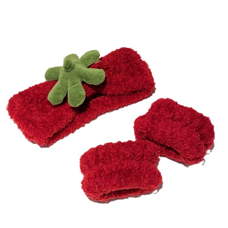 Headband and Face-Wash Accessory Set, Tomato Plush Design, Headband + Wristbands (2–3 pcs)