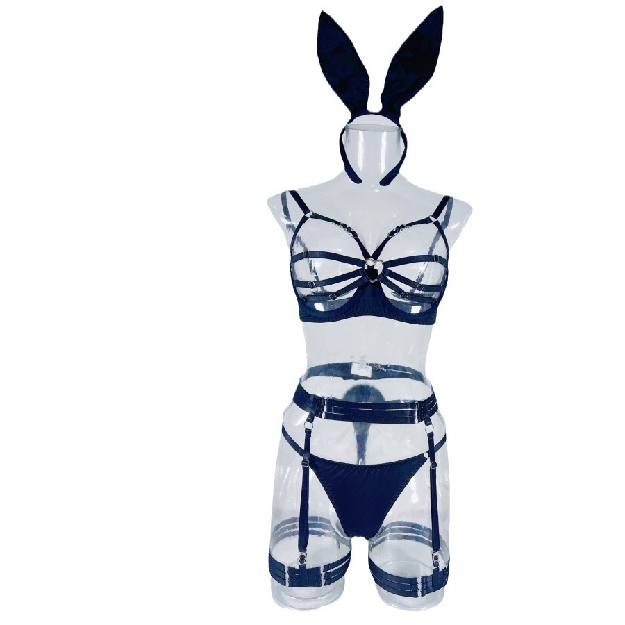 Nueva lencería sexy europea y americana transfronteriza, elemento de amor del día de San Valentín, juego de rol de conejita de leche expuesta hueca sexy