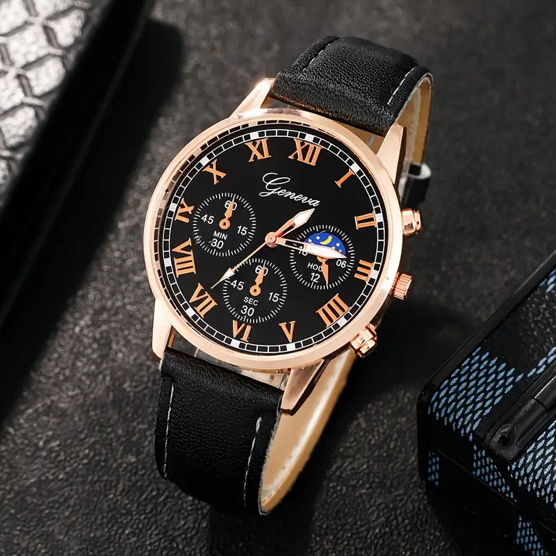 Cross-Border Popular Men's Fake Three-Eye Casual Fashion Trend Belt Watch Men's High-End Business Quartz Watch