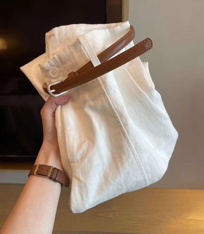 Quần culottes nữ ống rộng cạp cao chất liệu tencel mềm mại phong cách Hàn Quốc — Xanh lông mòng đen, màu trắng chi tiết 3